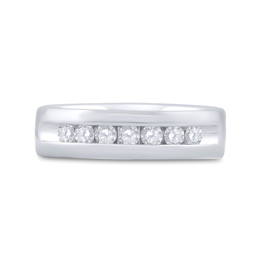 14K White Gold Men's Round Diamond Wedding Single Row Band Ring 1/2ctw, Men's Size: 7-13