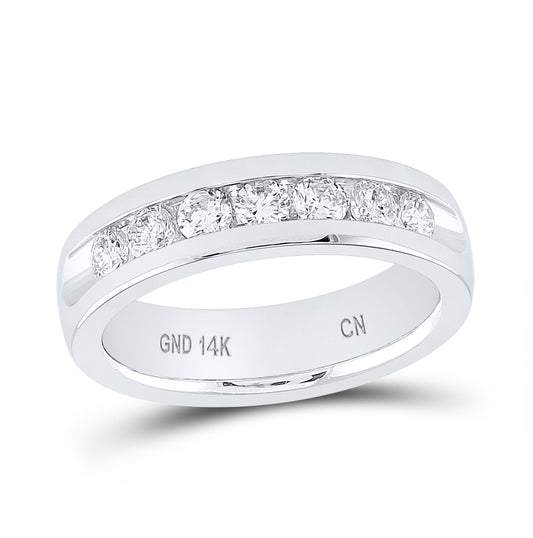 14K White Gold Mens Machine Set Round Diamond Wedding Channel Band Ring 1 Cttw, Mens Size: 7-13