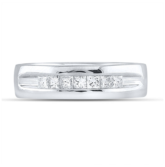 14kt White Gold Mens Princess Diamond Single Row Channel-set Wedding Band 1/2 Cttw