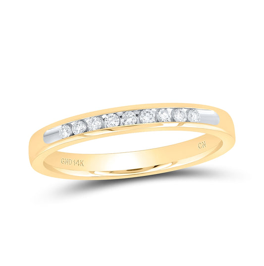 14kt Yellow Gold Womens Machine-set Round Diamond Wedding Band 1/10 Cttw