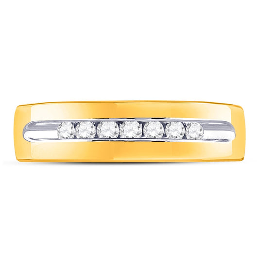 14K Yellow Gold Mens Machine Set Round Diamond Wedding Channel Band Ring 1/4ctw, Mens Size: 7-13