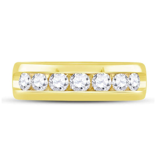14kt Yellow Gold Mens Machine Set Round Diamond Wedding Channel Band Ring 1-1/2 Cttw