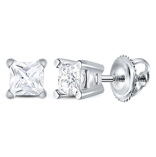14K White Gold Womens Princess Diamond Solitaire Earrings 3/8 Cttw, Length: 0.2 In, Width: 0.2 In