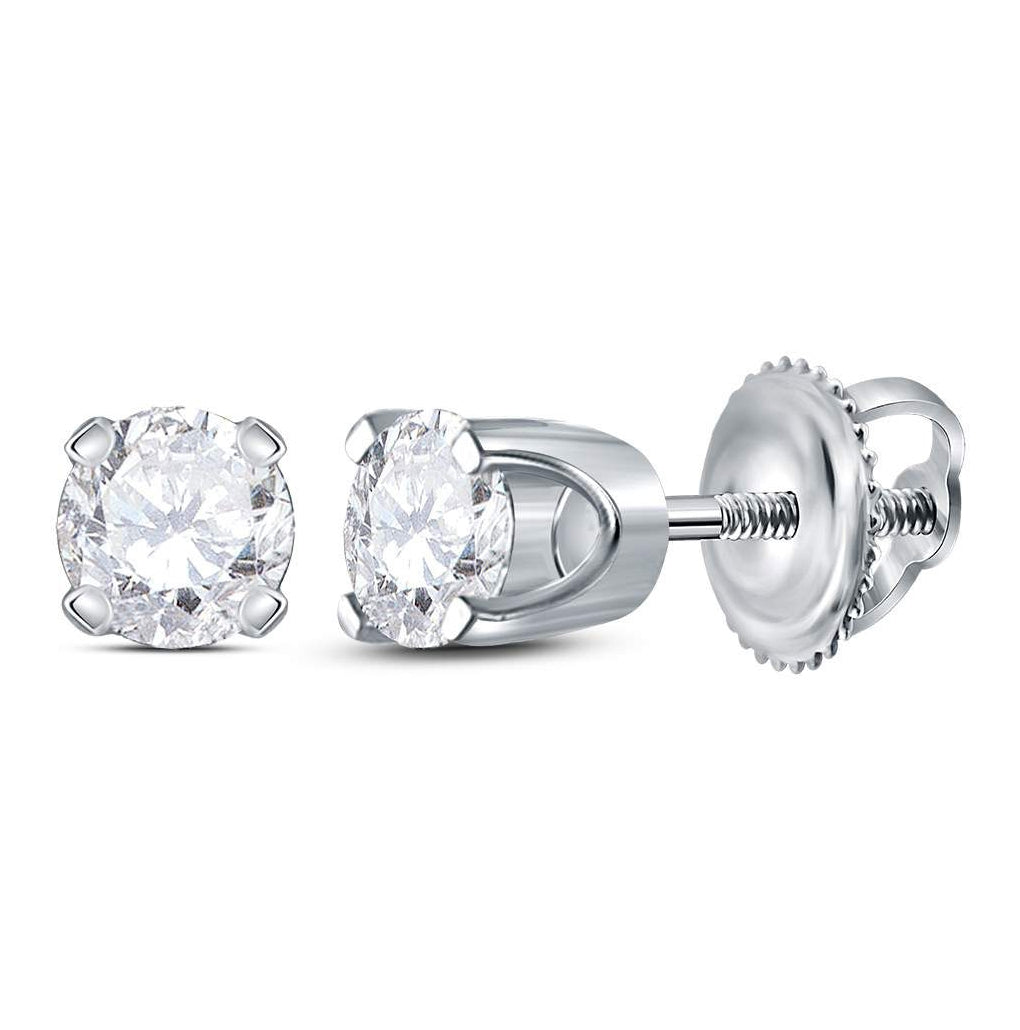 14K White Gold Womens Round Diamond Solitaire Earrings 3/8 Cttw