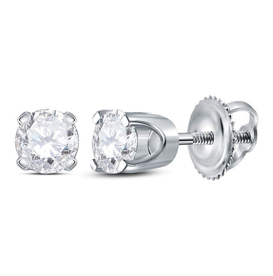14K White Gold Womens Round Diamond Solitaire Earrings 3/8 Cttw