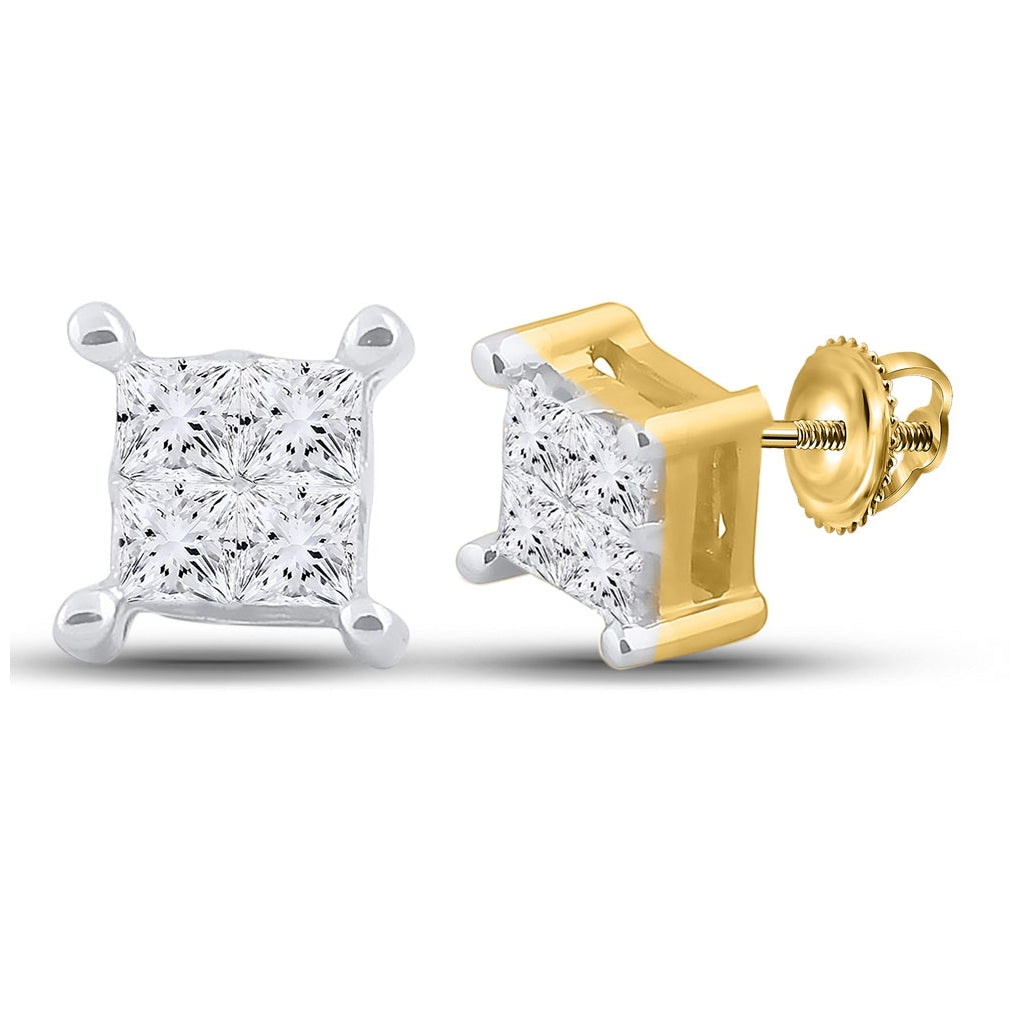 14K White Or Yellow Gold Womens Princess Diamond Square Earrings