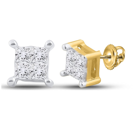 14K White Or Yellow Gold Womens Princess Diamond Square Earrings