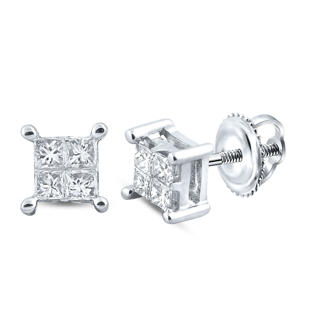 14K White Or Yellow Gold Womens Princess Diamond Square Earrings