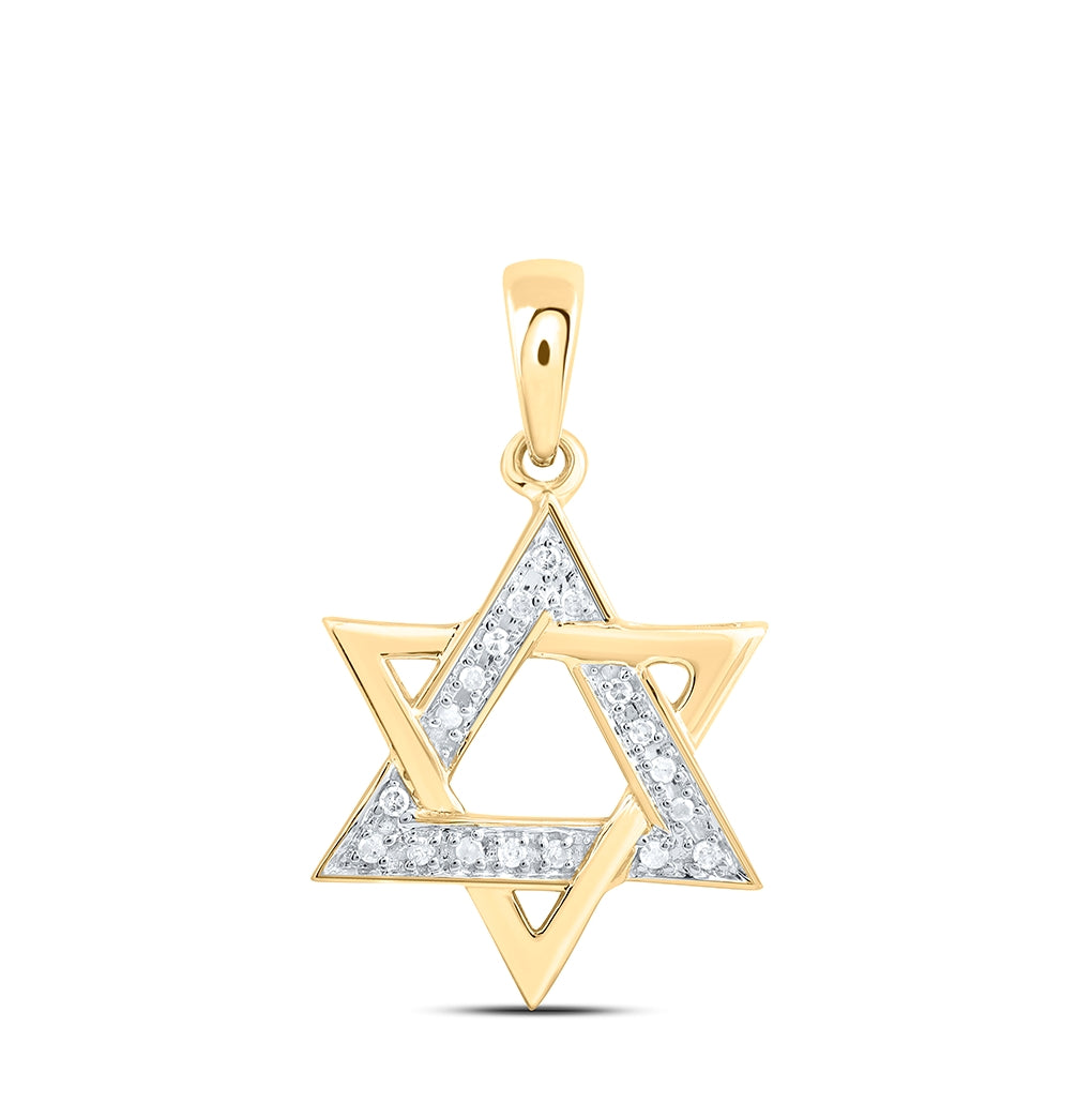 14k Yellow Gold Round Diamond Star Magen David Jewish 6-point Pendant 1/10 Cttw, Length: 0.51 In, Width: 0.28 In