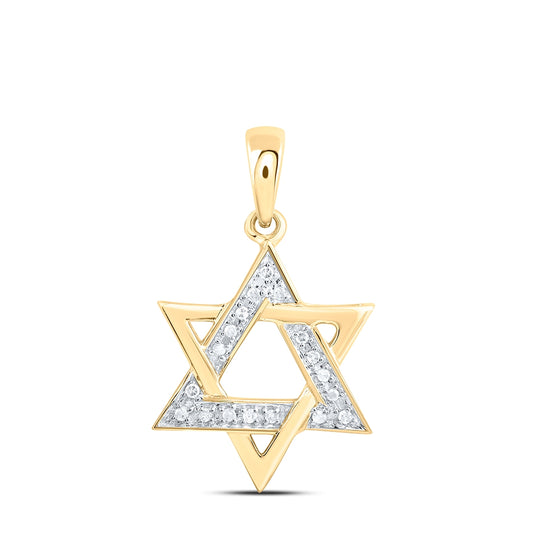 14k Yellow Gold Round Diamond Star Magen David Jewish 6-point Pendant 1/10 Cttw, Length: 0.51 In, Width: 0.28 In