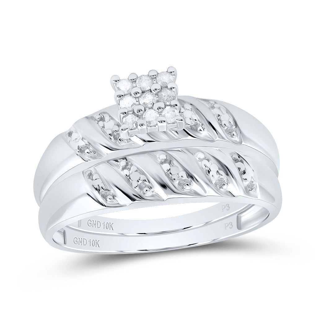 10K White Or Yellow Gold His Hers Round Diamond Cluster Matching Wedding Set , Womens Size: 5-10, Mens Size: 7-13