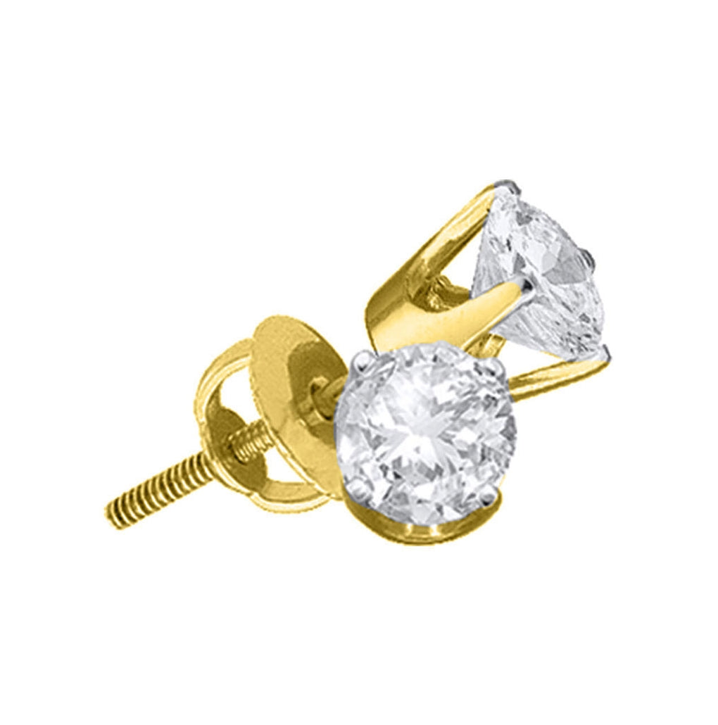 14K Yellow Or White Gold Unisex Round Diamond Solitaire Stud Earrings 7/8 Cttw