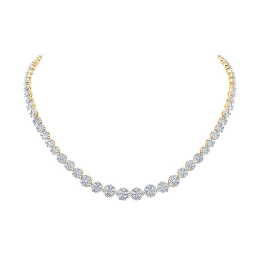 14kt Yellow Gold Womens Round Diamond Flower Cluster Luxury Necklace 10 Cttw