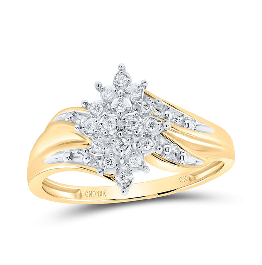 10K Yellow Gold Womens Round Dia. Cluster Ring 1/10ctw, Women's Size: 5-10