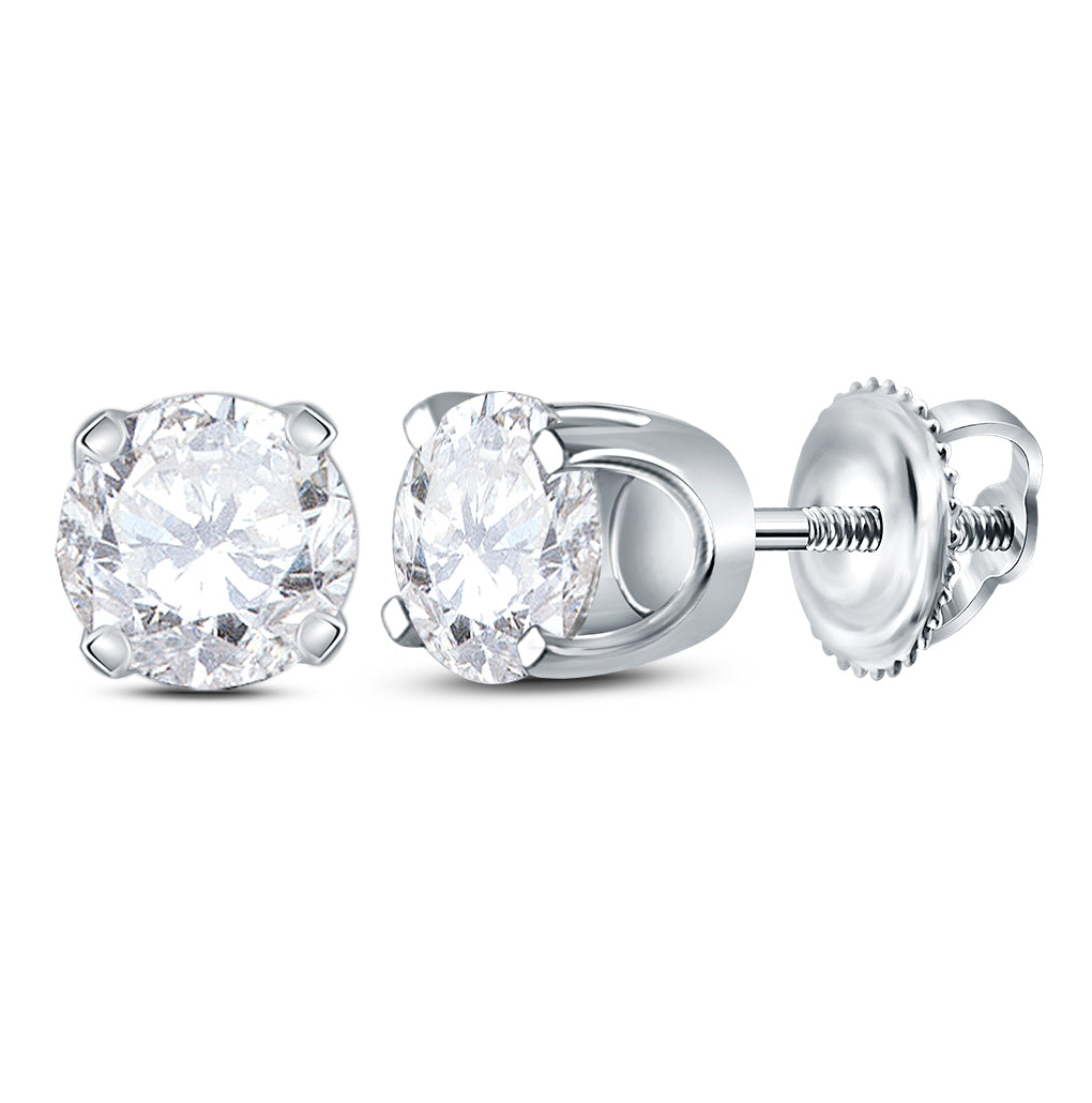 14K White Gold Unisex Round Diamond Solitaire Stud Earrings 7/8ctw