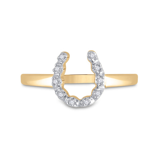 14K Yellow Gold Womens Round Diamond Lucky Horseshoe Ring 1/20 Cttw, Womens Size: 5-10