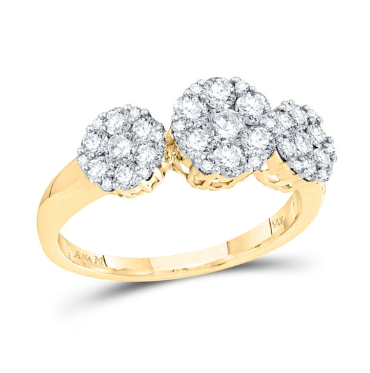 14kt Yellow Gold Womens Round Diamond 3-stone Ring 1.00 Cttw