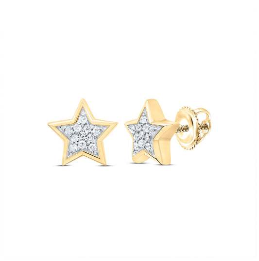 10K Yellow Gold Womens Round Diamond Star Earrings 1/20ctw, Length: 0.2 Inch Width: 0.2 Inch