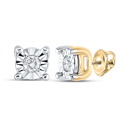 10K Yellow Gold Womens Round Diamond Solitaire Illusion Earrings 1/20 Cttw, Length: 0.14 In, Width: 0.14 In