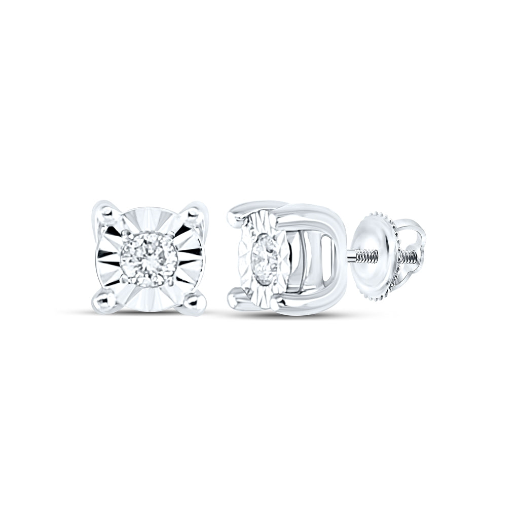 10K White Gold Womens Round Diamond Miracle Solitaire Earrings 1/20 Cttw, Length: 0.14 In, Width: 0.14 In
