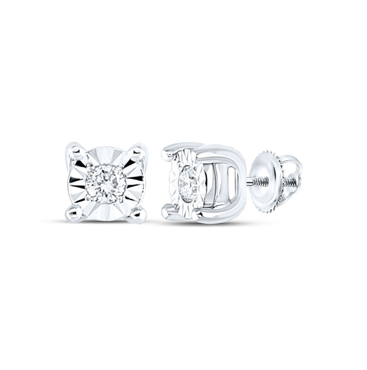 10K White Gold Womens Round Diamond Miracle Solitaire Earrings 1/20 Cttw, Length: 0.14 In, Width: 0.14 In