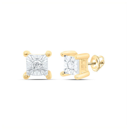 10K Yellow Gold Womens Round Diamond Stud Earrings 1/20 Cttw