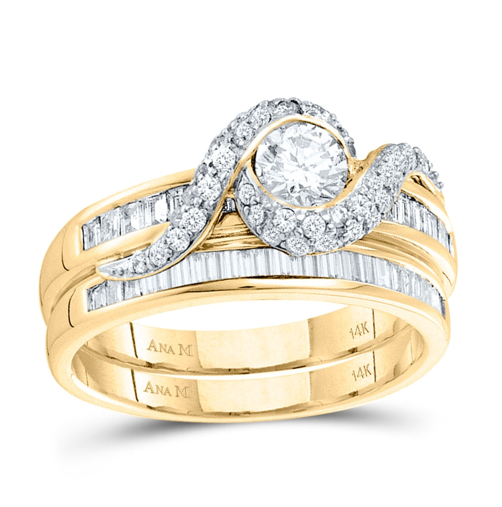 14kt Yellow Gold Womens Round Diamond Bridal Wedding Engagement Ring Band Set 1-1/4 Cttw