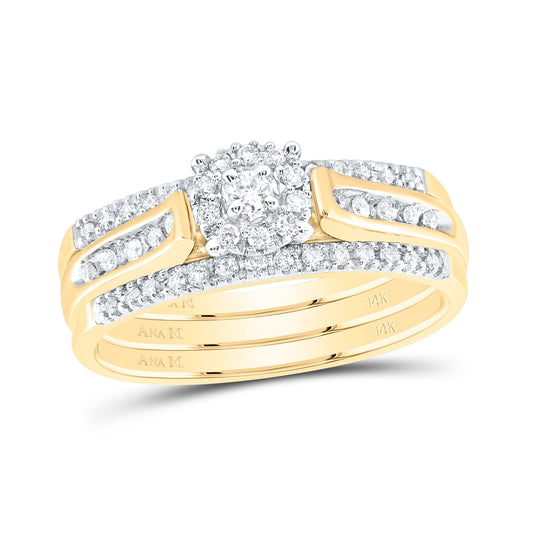 14K Yellow Gold Womens Round Diamond 3-piece Bridal Wedding Engagement Ring Band Set 1/4 Cttw