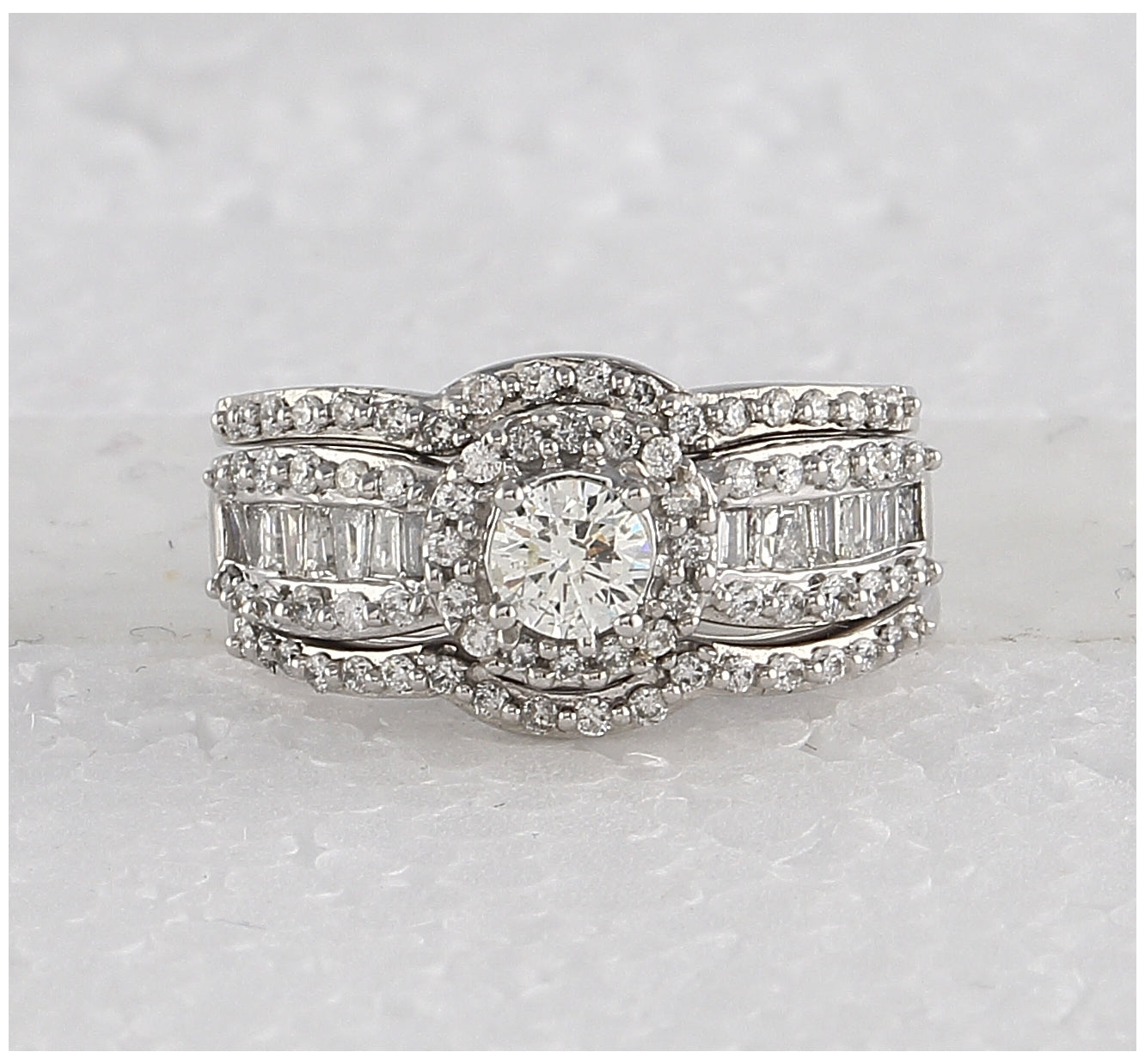 14K White Gold Round Dia. Bridal Wedding Band Set 1ctw, Women's Size: 5-10