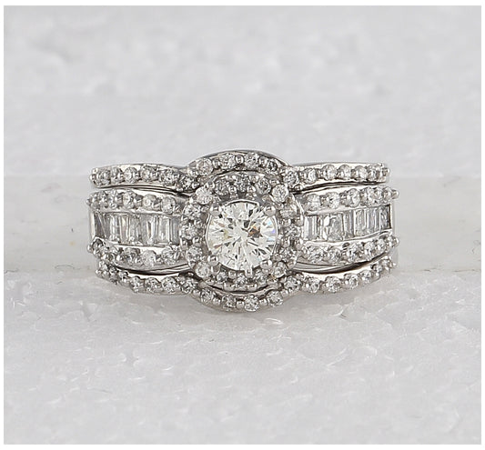 14K White Gold Round Dia. Bridal Wedding Band Set 1ctw, Women's Size: 5-10