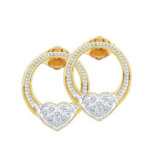 Sterling Silver Womens Round Diamond Circle Heart Earrings 1/12 Cttw