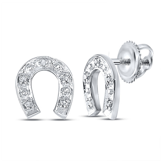 Sterling Silver Womens Round Diamond Horseshoe Earrings 1/20ctw, Length: 0.28 Inch Width: 0.31 Inch