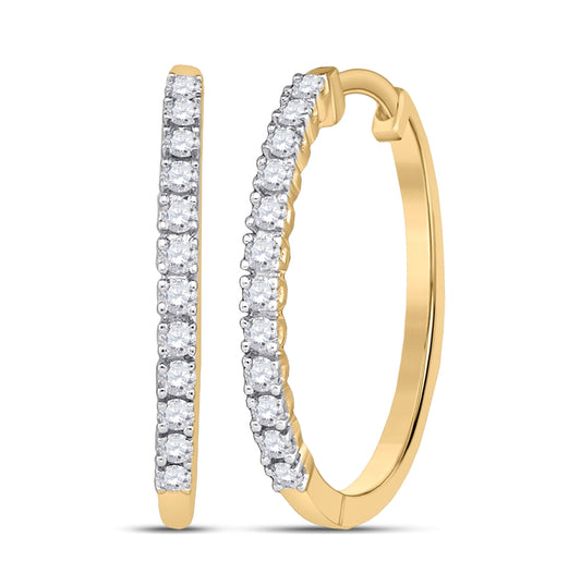 10K Yellow Gold Womens Round Diamond Slender Single Row Hoop Earrings 1/4 Cttw, Length: 0.67 In, Width: 0.04 In