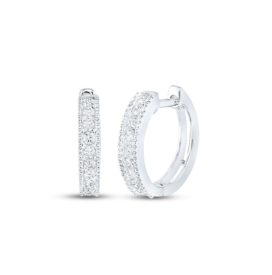 10K White Gold Womens Round Diamond Hoop Earrings 1/4 Cttw, Length: 0.53 In, Width: 0.57 In
