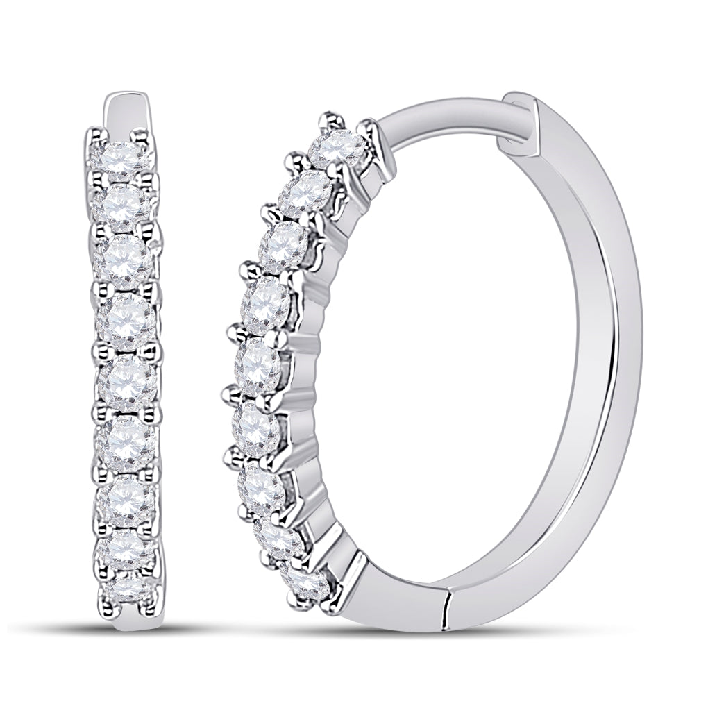 10kt White Gold Womens Round Diamond Single Row Hoop Earrings 1/4 Cttw