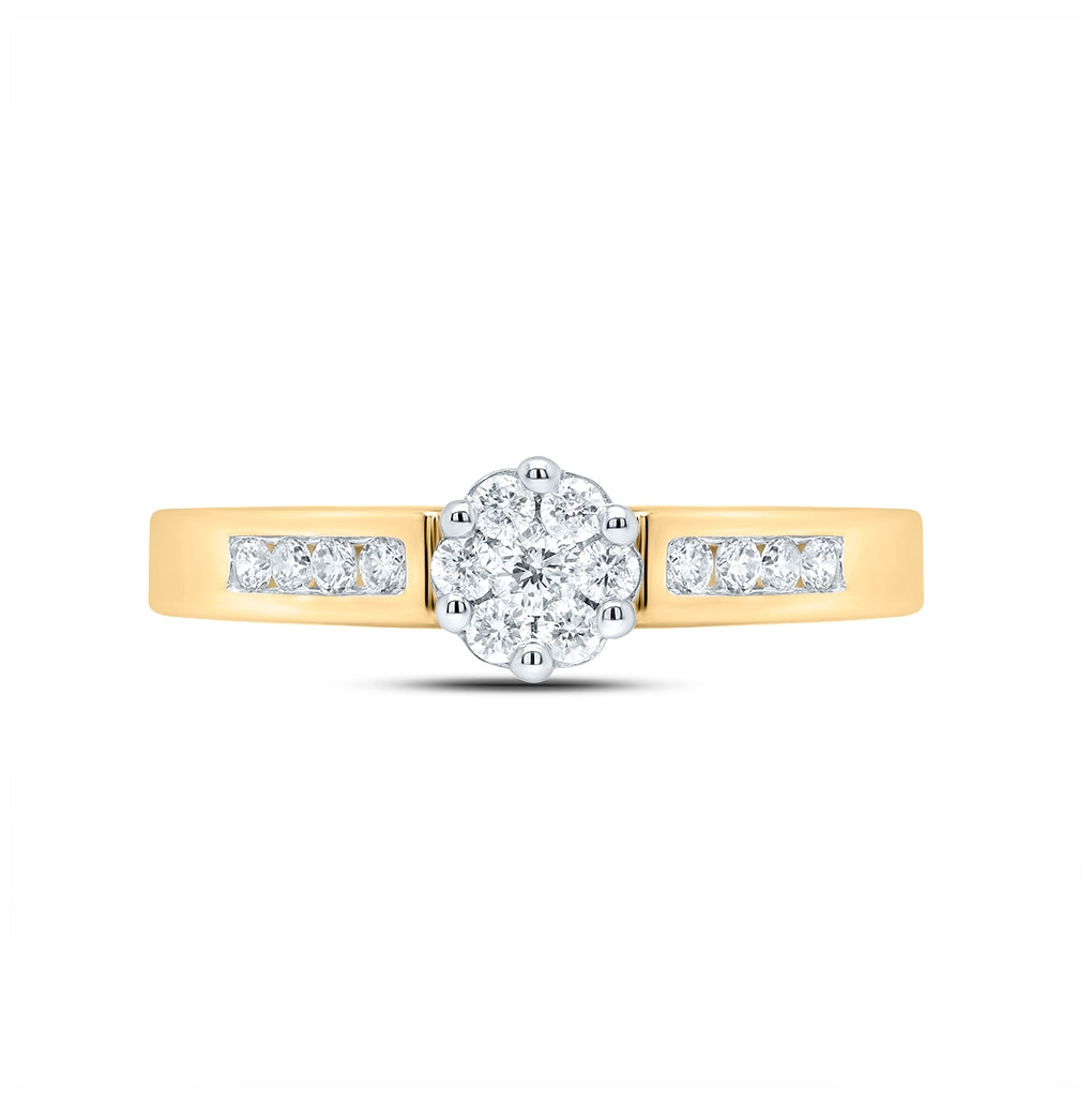 10K Yellow Gold Womens Round Diamond Flower Cluster Ring 1/4 Cttw, Womens Size: 5-10