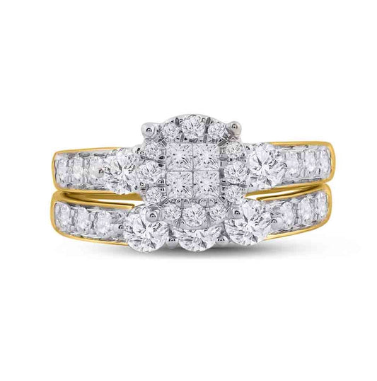 14K Yellow Or White Gold Princess Diamond Bridal Wedding Ring Band Set 1-1/2 Cttw, Womens Size: 5-10
