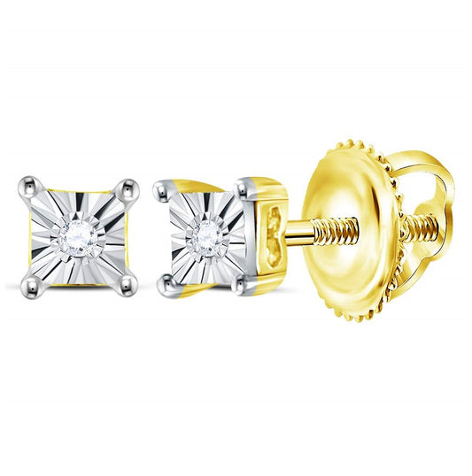 Yellow-tone Sterling Silver Womens Round Diamond Solitaire Earrings .01 Cttw