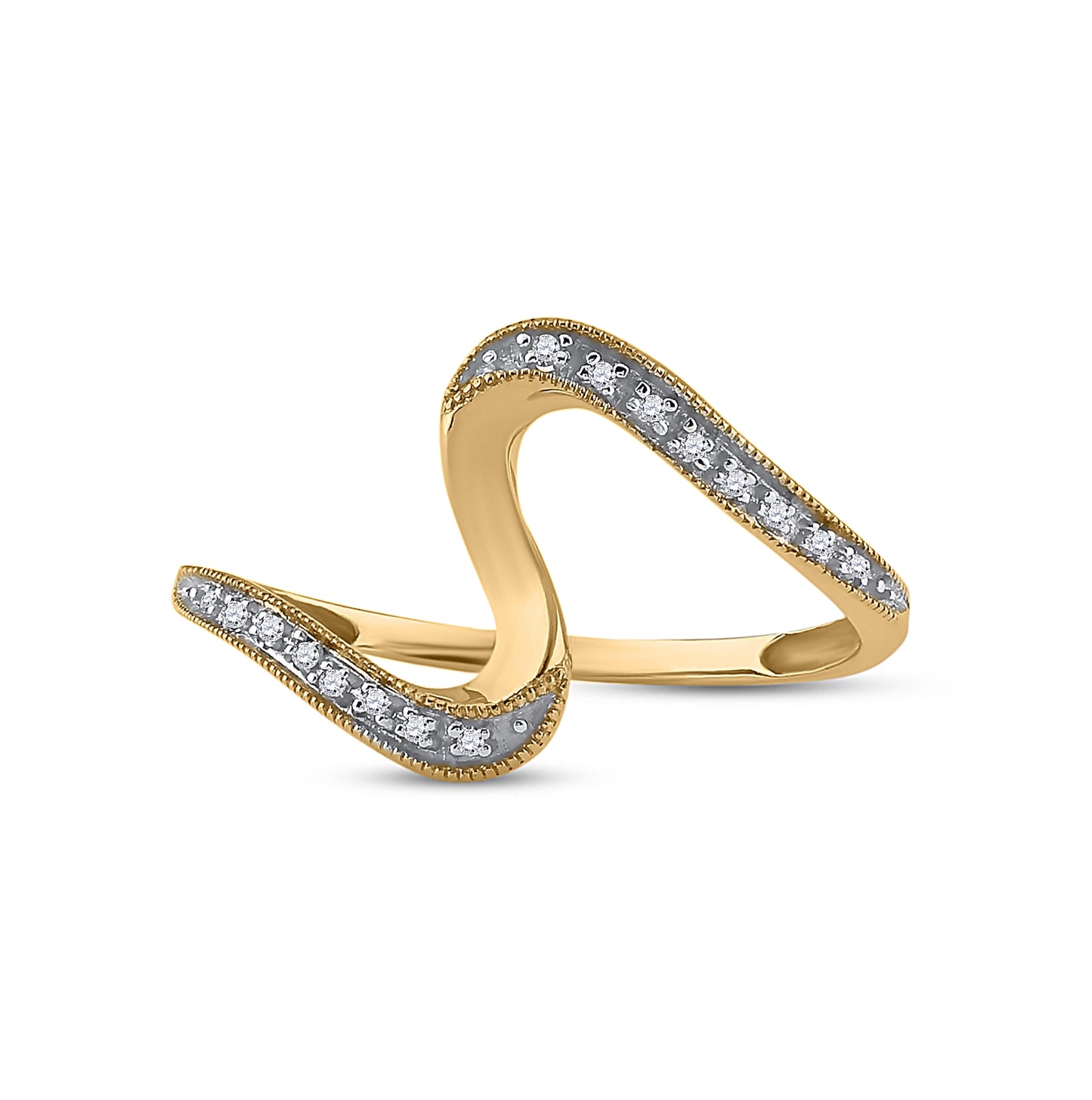 10K Yellow Gold Womens Round Diamond S Curve Band Ring 1/20 Cttw, Womens Size: 5-10
