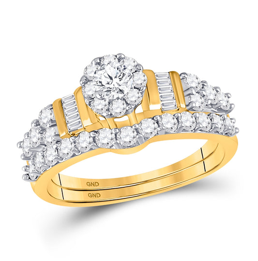 14K Yellow Or White Gold Womens Round Diamond Bridal Wedding Engagement Ring Band Set 1.00 Cttw