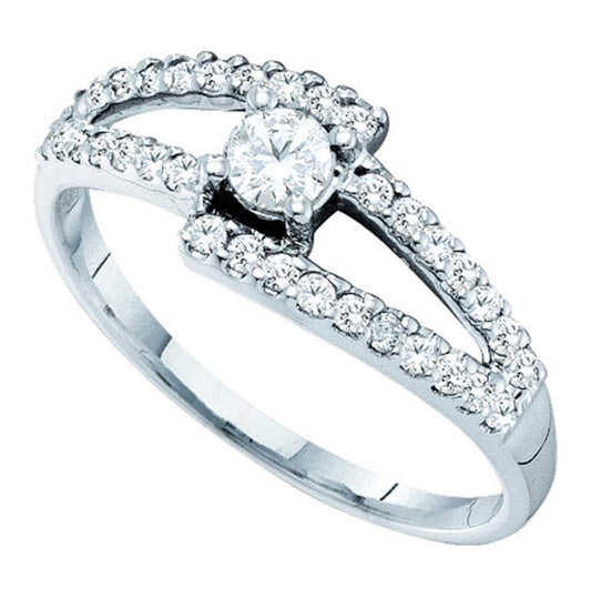 14kt White Gold Womens Round Diamond Solitaire Bridal Wedding Engagement Ring 1/2ctw