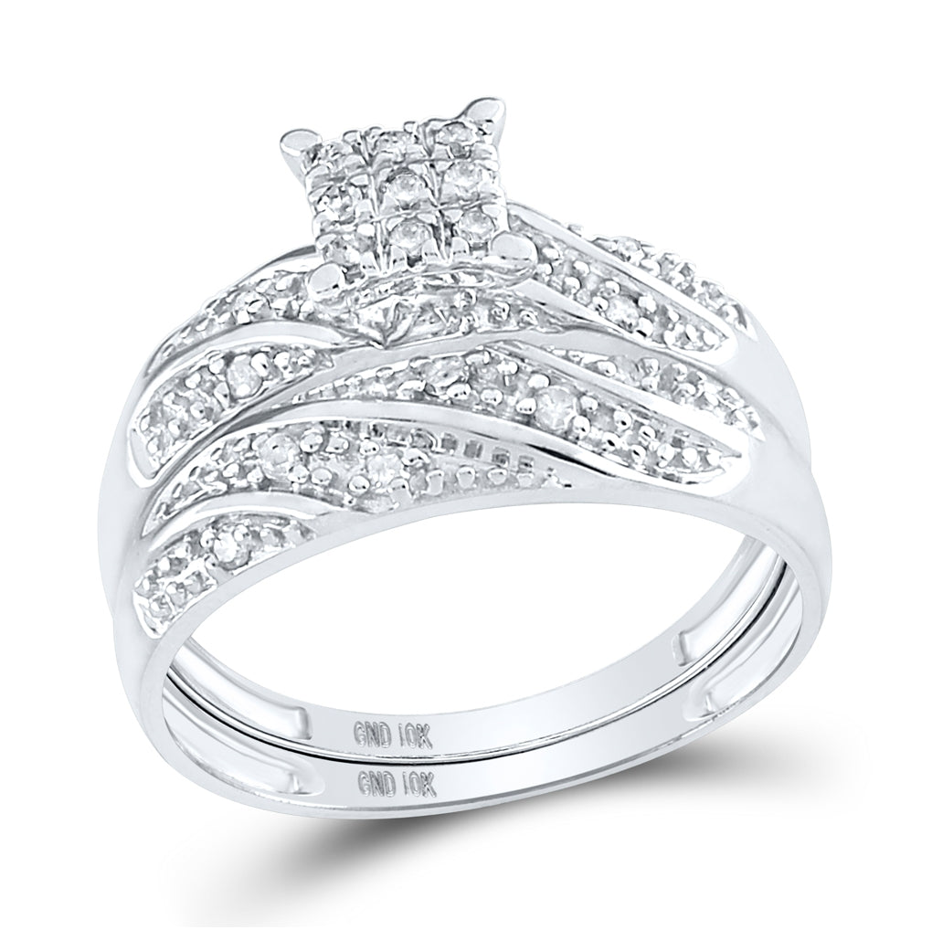 10K Yellow Or White Gold His Hers Round Diamond Square Matching Wedding Set 1/3 Cttw, Womens Size: 5-10, Mens Size: 7-13