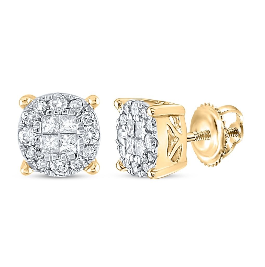 14K White Or Yellow Gold Womens Princess Diamond Fashion Cluster Earrings