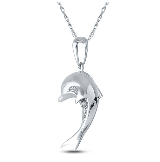 Sterling Silver Womens Round Diamond Dolphin Pendant .01ctw
