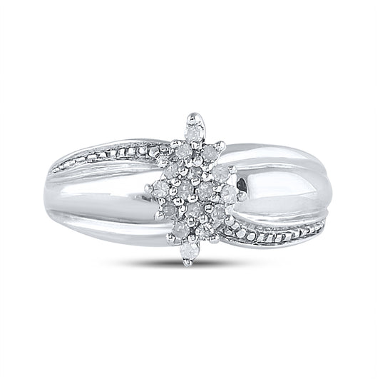 Sterling Silver Womens Round Diamond Oval Cluster Fashion Ring 1/6 Cttw, Womens Size: 5-10