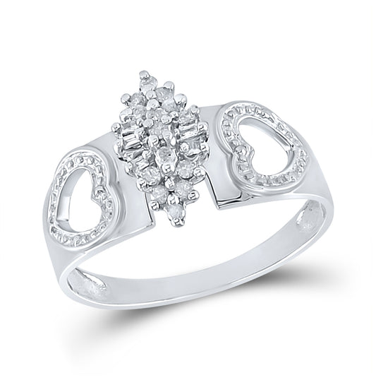 Sterling Silver Womens Round Diamond Heart Cluster Ring 1/8 Cttw, Womens Size: 5-10