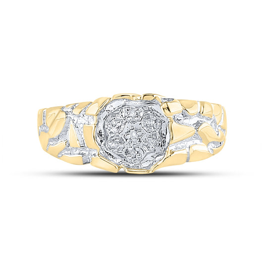 Yellow-tone Sterling Silver Mens Round Diamond Cluster Ring 1/20 Cttw, Mens Size: 7-13