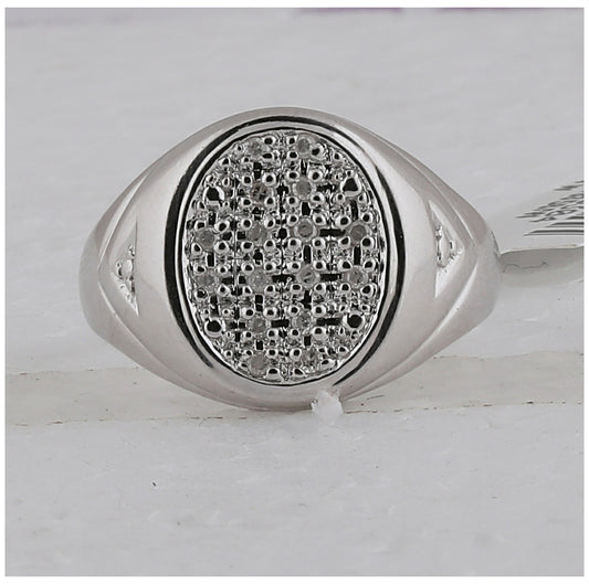 Sterling Silver Mens Round Diamond Oval Cluster Ring 1/6 Cttw, Mens Size: 7-13