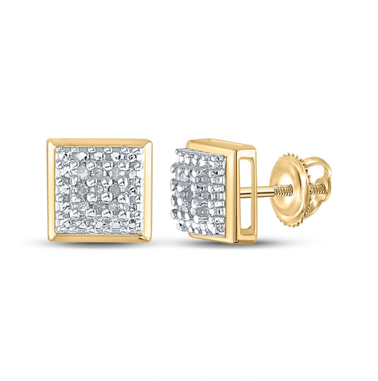 Yellow-tone Sterling Silver Women's Round Diamond Square Earrings 1/10ctw