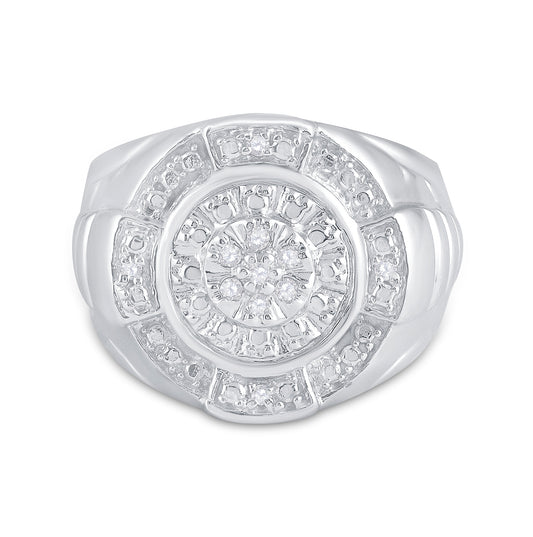 Sterling Silver Mens Round Diamond Circle Cluster Fashion Ring 1/10 Cttw, Mens Size: 7-13
